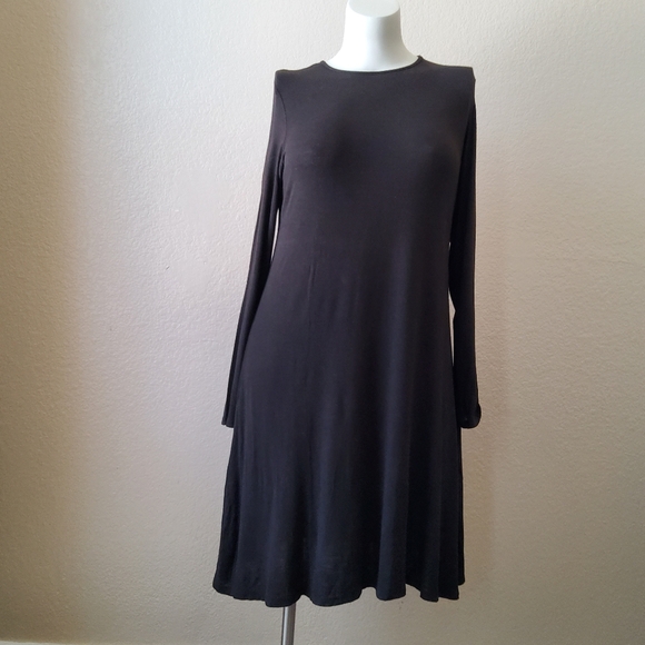 Eileen Fisher Long Sleeve Jersey Knit Shift Dress Size L Brown - Picture 2 of 11